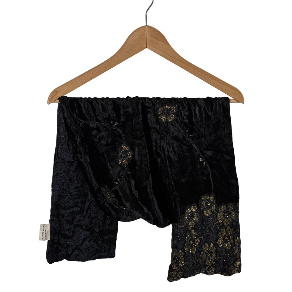 Whimsigoth‎ Crushed Velvet Scarf Black Lace Beaded Witchy Dark Fairy Halloween